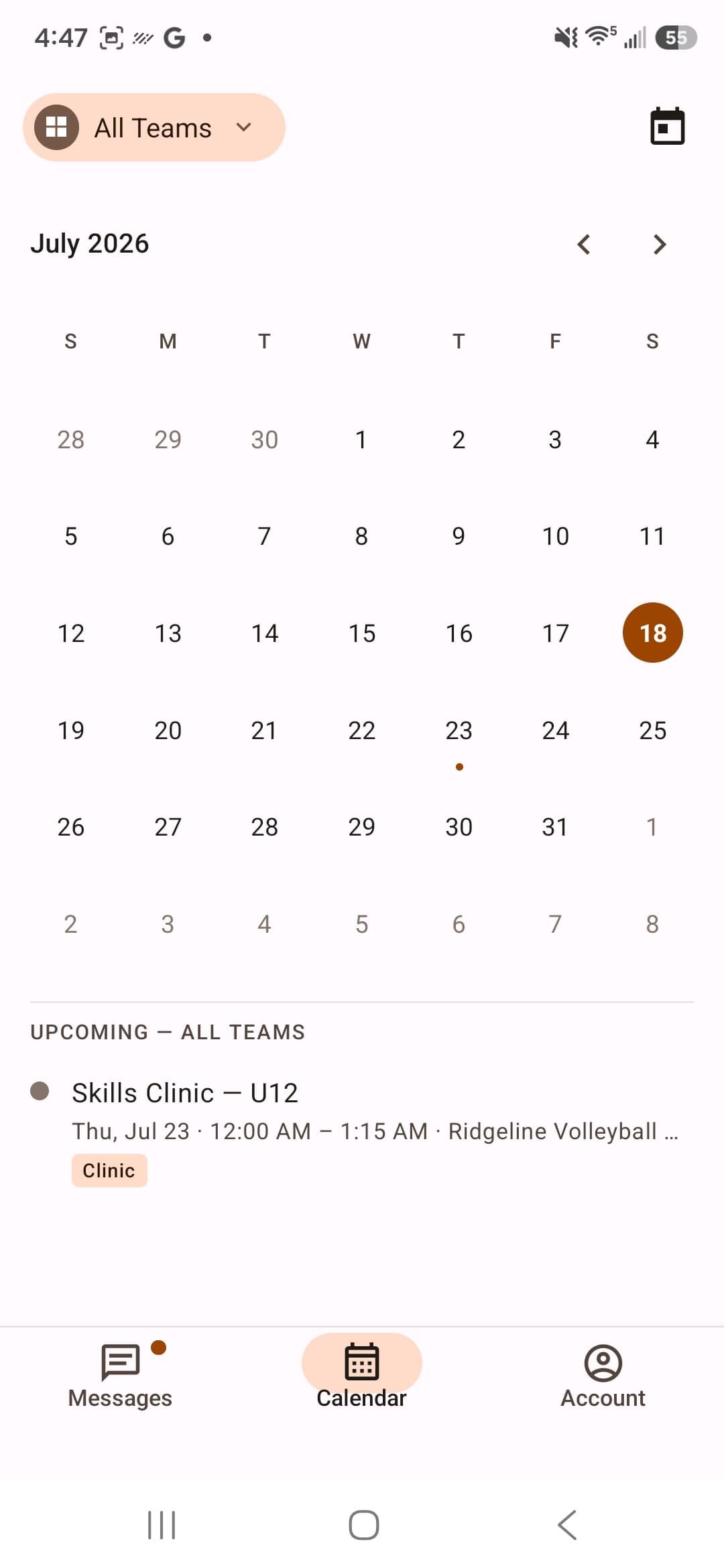 Team Bloom app — shared team calendar